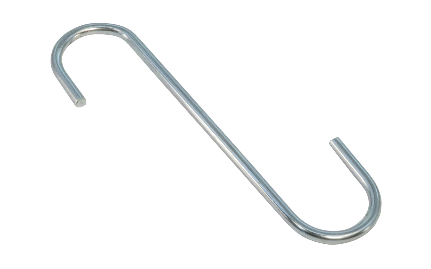Large 5-1/2" overall length S Hook. Made of zinc plated steel material. 1-1/4" inside opening. Open S Hook. Large 5-1/2" Zinc Plated S-Hook