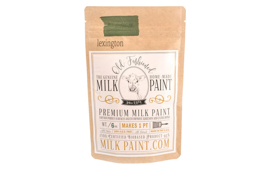 This Milk Paint color is "Lexington" - Dark forest green. Comes in a powder form, you can control how thick/thin you mix the paint. Use it as you would regular paint, thinner for a wash/stain or thicker to create texture. Environmentally safe, non-toxic & is food safe. 100% VOC free. Powder Paint