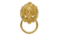 Classic & traditional lion-head ring pull. Great for embellishment of cabinets, drawers, & furniture. Made of quality solid brass material, this ring pull is thick & stout for durable use. Designed in the 19th century style, Victorian style, Duncan Phyfe style of hardware. Unlacquered brass (will patina over time). Un-lacquered brass. Non-lacquered brass.