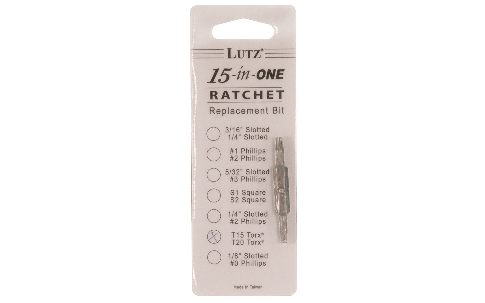 Lutz Torx 15 & Torx 20 Double Bit designed for the Lutz 15-in-1 Ratchet Screwdriver  See here. Made of chrome vanadium 6150 steel alloy, which is heat treated to a Rockwell of 58 to 60. 2