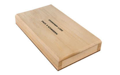 The Soft Arkansas Bench Stone with Wooden Box ~ 6" x 3" x 1/2" (Model MBC-6-C) is the coarsest-grained & good for starting an edge on your tools & knives.