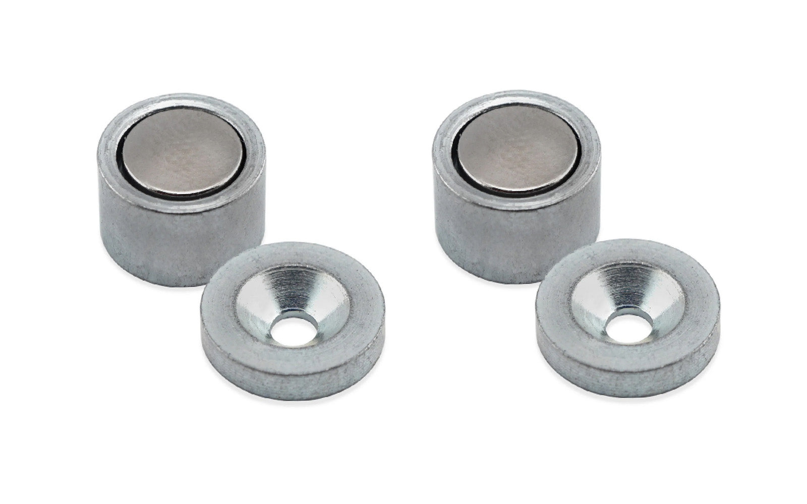 Neodymium Latch Magnet Kit - 2 Pack. Designed to be used as latches for cabinet doors, chests, displays & other flush closures. Max force: 6 lbs. Very strong & powerful neodymium magnets. 1/2" diameter x 1/4" thickness. 2 Pack. 095421075713. Master Magnets Model 07571