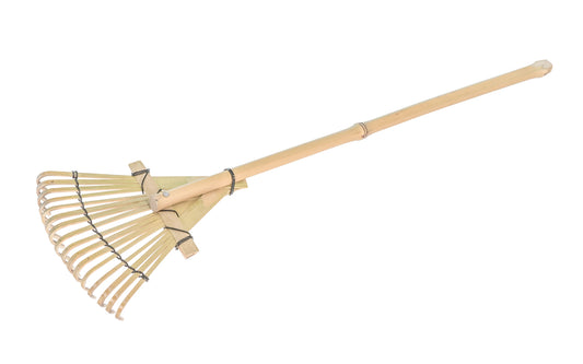 Made in Japan · Traditional Japanese hand bamboo rake great for getting into smaller areas more difficult for conventional rakes. An excellent small rake that's great for grasses & leaves in tight places - Small Bamboo Rake - Mini Bamboo Rake - Japanese Garden - 19" overall length - Made of Bamboo - 5" width of head