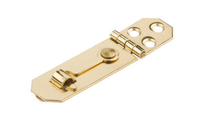 This mini hasp with hook is designed for small chests, jewelry boxes, craft projects, etc. Surface mount. Sold as one hasp in pack. Includes screws.  Bright Brass 