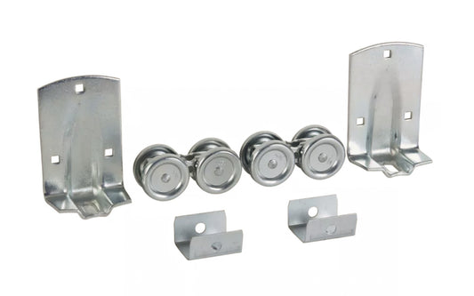 Zinc-Plated Box Rail Hanger Set - N112-102. Designed for use on box rail with wood-frame sliding doors from 1-1/2" to 2" thick. Designed for use with #59, #5100, #5103, #5104, #5105, #5110, #5114 or #5116 box rail. Barn Door Hardware. National Hardware Model No. N141-622. Made in USA. 038613112100