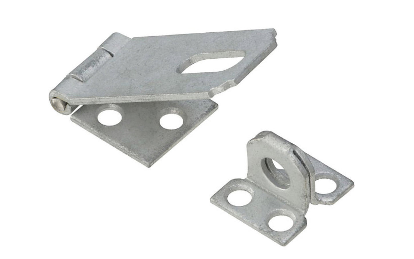 2-1/2" galvanized coated steel safety hasp is designed to secure a wide variety of cabinets, small doors, boxes, trunks. Includes a rigid, non-swivel staple. For security, all screws are concealed when hasp is closed. Manufactured from hot rolled steel for durability.  National Hardware Model N102-723. 038613102149. 