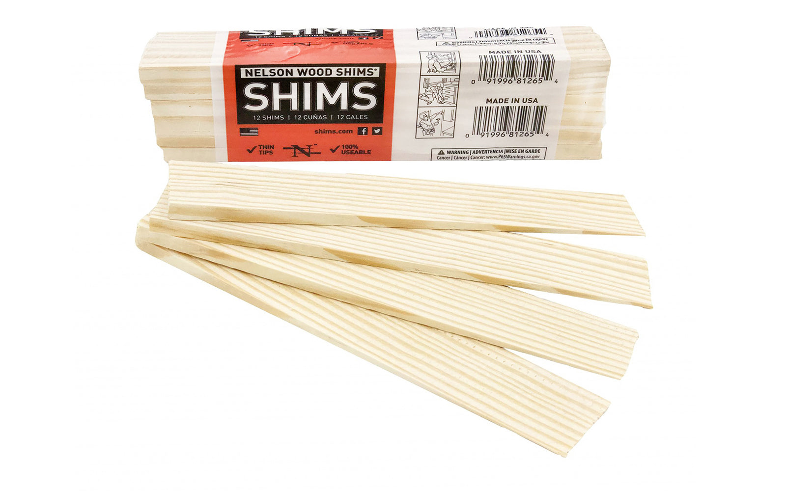 8" long Nelson Wood Shims are a favorite of the do-it-yourself type & contractors. Thin, feathered tips. 8" long x 1-3/8" wide shims in a Excellent for doors, windows, cabinets, countertops, etc. 12 pack bundle. DIY Wood Shim Bundle. 100% kiln dried. Made in USA.