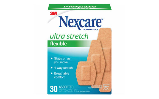 3M Nexcare Bandages Ultra Stretch Flexible - 30 Assorted ~ 576-30PB. Diamond shape provides a better seal around the pad. 30 assorted bandages in pack. 051131995260
