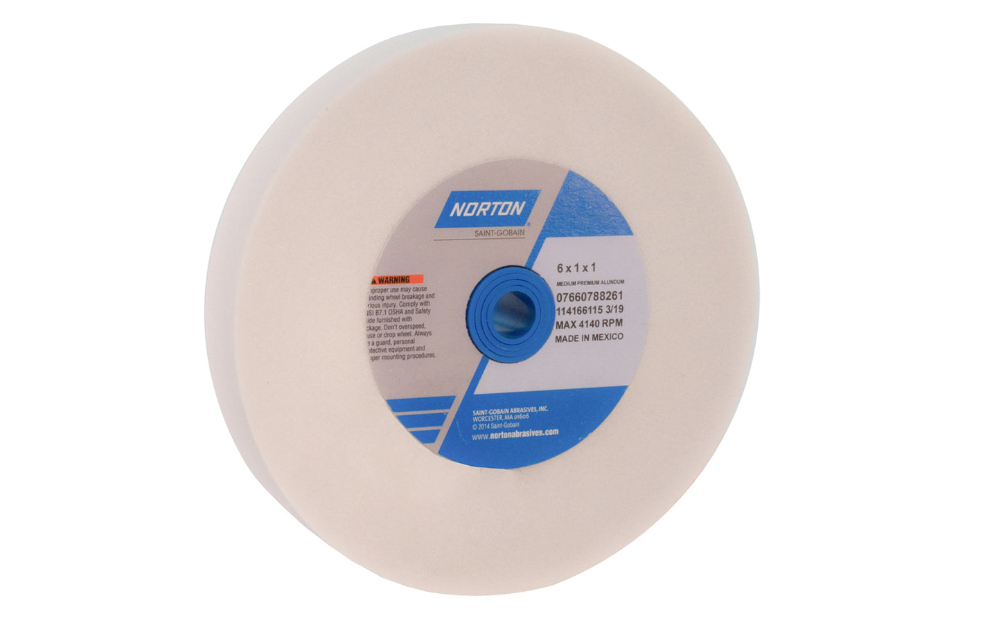 6" Aluminum Oxide Bench Grinding Wheel made by Norton. Designed for general purpose grinding on steel, high speed steels, & ferrous metals. Used for sharpening edges on tools. Materials that can be worked on include:  6" diameter of wheel. 1" thickness. 150 grit.  