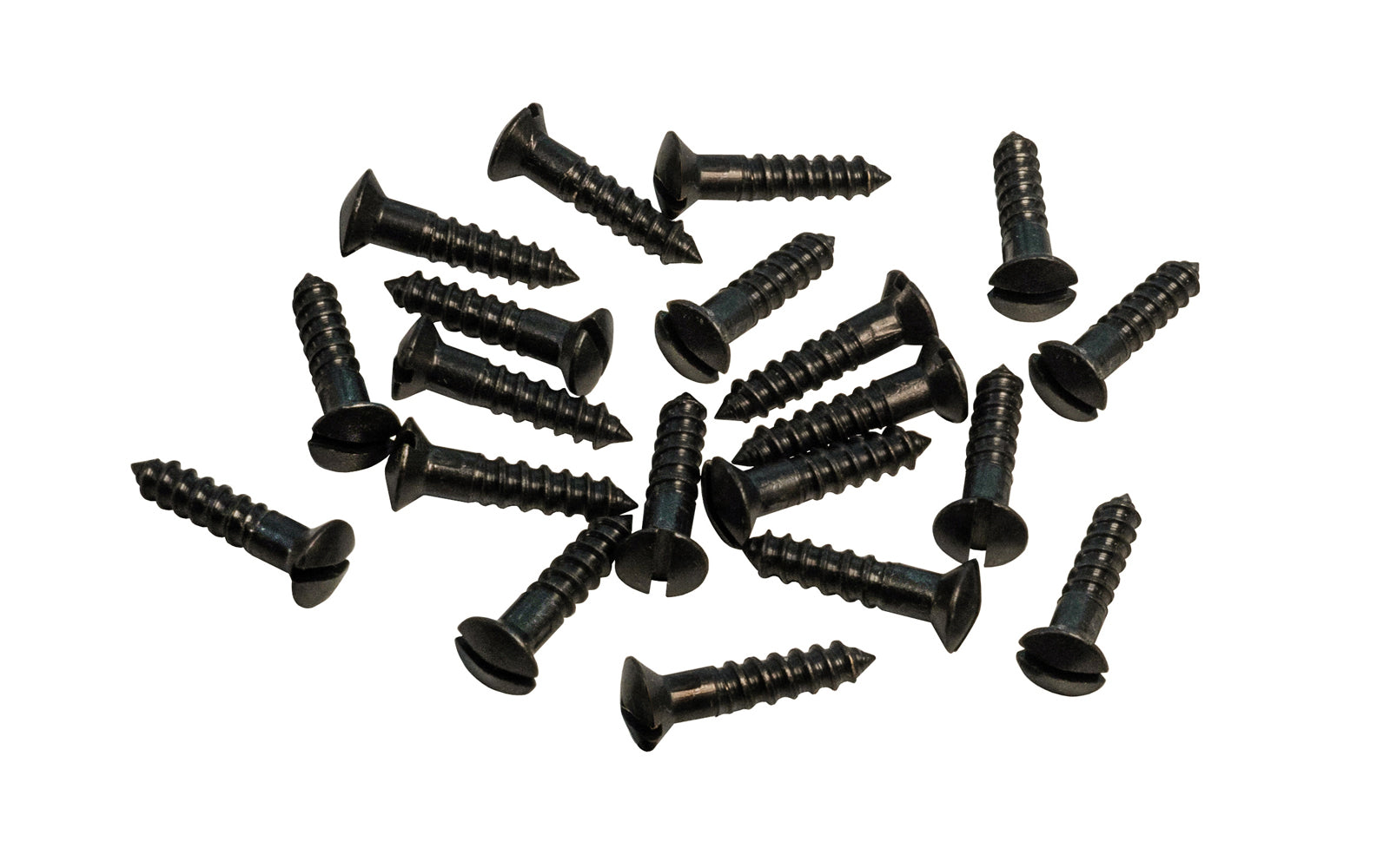 Solid Brass #5 x 5/8" Oval Head Slotted Wood Screws. Traditional & classic vintage-style countersunk wood screws. Sold as 20 pieces in a bag. Oil rubbed bronze finish