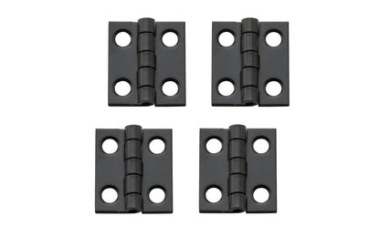 These miniature hinges are designed to add a decorative appearance to small chests, jewelry boxes, craft projects, etc. Made of steel material with an oil rubbed bronze finish. 3/4" high x 5/8" wide. Surface mount. Non-removable pin. Sold as 4 hinges in pack. National Hardware Model No. N211-018. 886780014266. 4 Pack