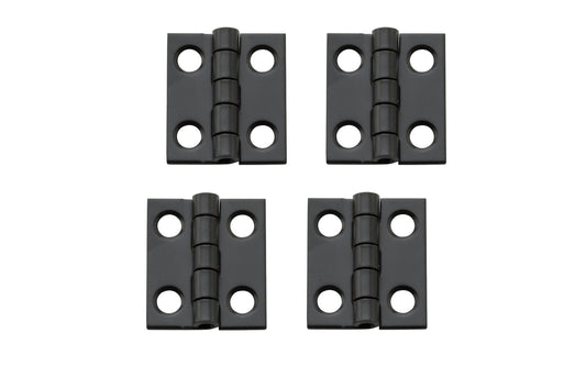 These miniature hinges are designed to add a decorative appearance to small chests, jewelry boxes, craft projects, etc. Made of steel material with an oil rubbed bronze finish. 3/4" high x 5/8" wide. Surface mount. Non-removable pin. Sold as 4 hinges in pack. National Hardware Model No. N211-018. 886780014266. 4 Pack