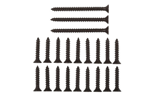 These Oil Rubbed Bronze Finish Replacement #9 Door Hinge Screws are designed for use with residential door hinges. Includes (18) 1" length #9 screws & (3) 2-1/4" length #9 screws for added security. Longer screws are ideal for loose or sagging doors. Steel material. National Hardware Model No. N109-191. 886780018363