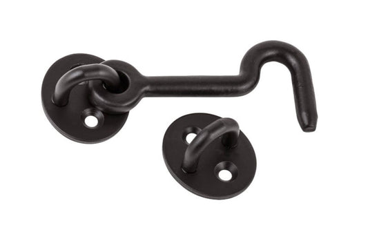 4" Matte Black Privacy Hook. Designed for interior barn door hardware. privacy hook. Adds a privacy function to any sliding door hardware door. Includes fasteners. Sold as a single hook and pad. Includes four flat head phillips screws. National Hardware model N700-153. 886780028188