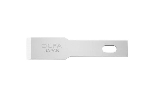 Olfa KB4-F/5 Precision Chisel Art Blades are for use on trimming & deburring plastics, wood, films, narrow cuts & crosscuts. Crafted from premium Japanese tool steel, these chisel blades are tempered for strength. Designed for Olfa AK-1 knife & AK-4 knife. 5 Pack. Straight Chisel Blade. 091511500929. Made in Japan