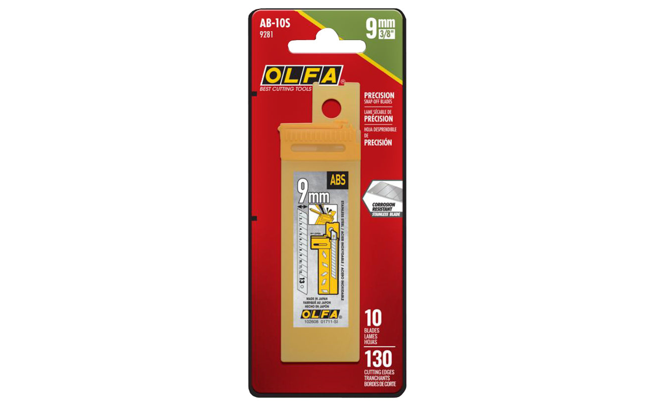 Olfa AB-10S 9 mm Replacement Stainless Blades - 10 Pack