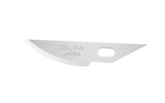These Olfa KB4-R/5 Precision Curved Art Blades are best suited for use on delicate papers, creating stencils, or for intricate, detailed work. Crafted from premium Japanese tool steel, these curved blades are tempered for strength. Designed for Olfa AK-4 knife. 5 Pack. Curved Carving Blade. 091511500912. Made in Japan
