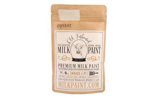 This Milk Paint color is "Oyster" color - Oyster white with gray undertone color. Comes in a powder form, you can control how thick/thin you mix the paint. Use it as you would regular paint, thinner for a wash/stain or thicker to create texture. Environmentally safe, non-toxic & is food safe. 100% VOC free. Powder Paint