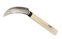 Traditional Japanese Turf & Sod Sickle-Saw is great for outdoor landscaping needs. Made of high carbon steel, the blade of this weeder is very sharp with sharp teeth & the blade is slightly curved for aggressive cutting. Saw cuts tough weeds, sod & turf, roots, & grasses with ease. Noko Gama hand sickle. Made in Japan
