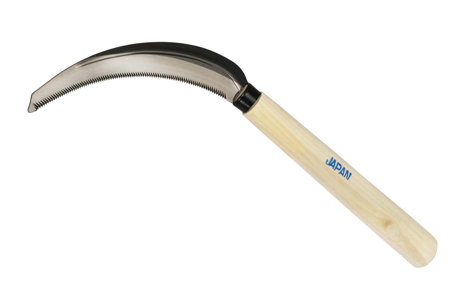 Traditional Japanese Nokogama Sickle-Saw great for outdoor landscaping needs. Made of high carbon steel, the blade of this weeder is very sharp with aggressive teeth & the blade is slightly curved for fast aggressive cutting. Noko Gama hand sickle will cut grasses, tough weeds, sod & turf, roots, stems. Made in Japan