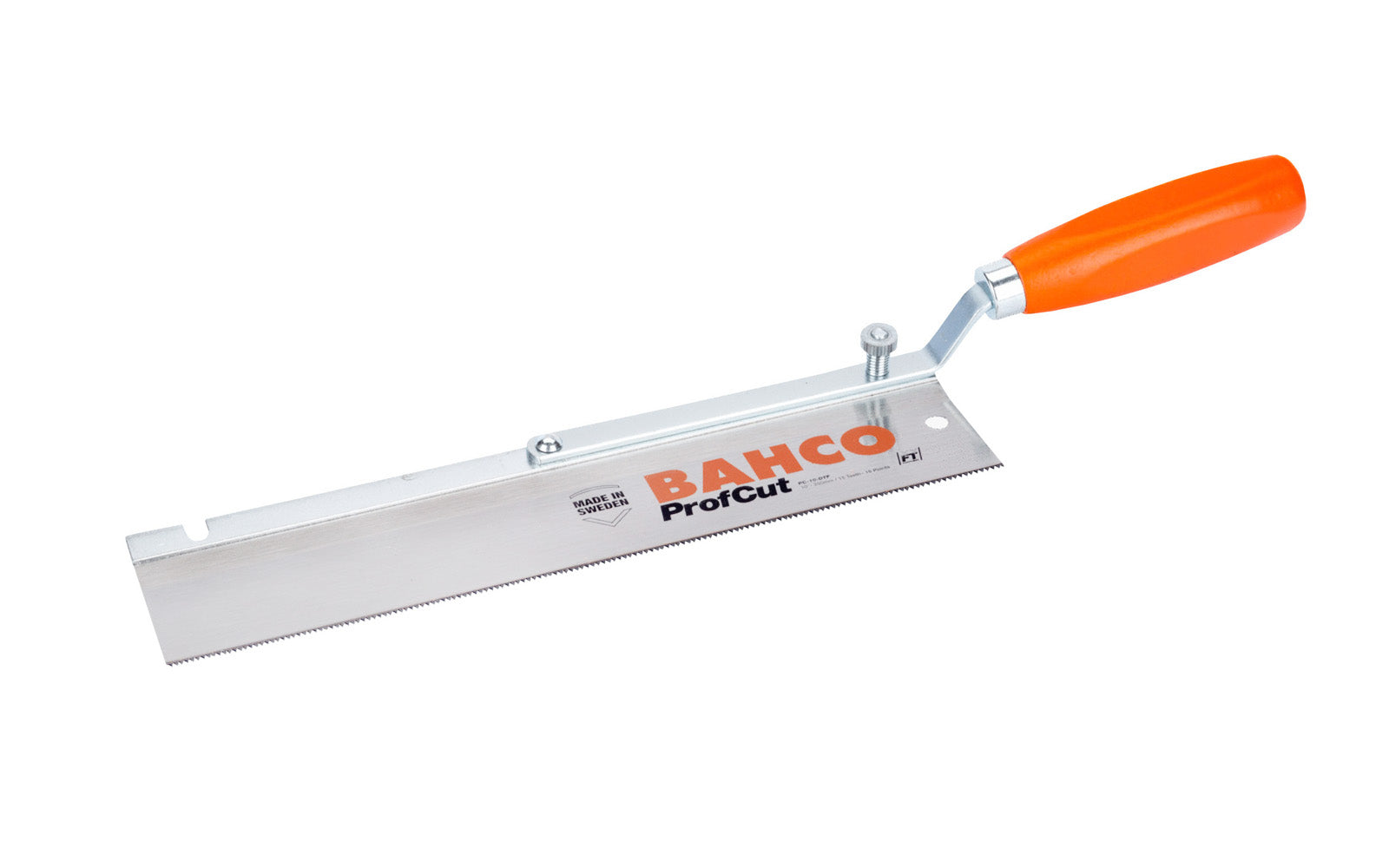 The Bahco "ProfCut" Offset Dovetail Saw 15 TPI is ideal for cutting wood, plywood, laminates, timber, plaster, plastics. Universal teething, hardpoint teeth for lasting sharpness. Handle swings to allow left & right hand sawing where access is restricted. Light steel back for rigidity. ~ Model PC-10-DTF ~ 7311518263560. Made in Sweden
