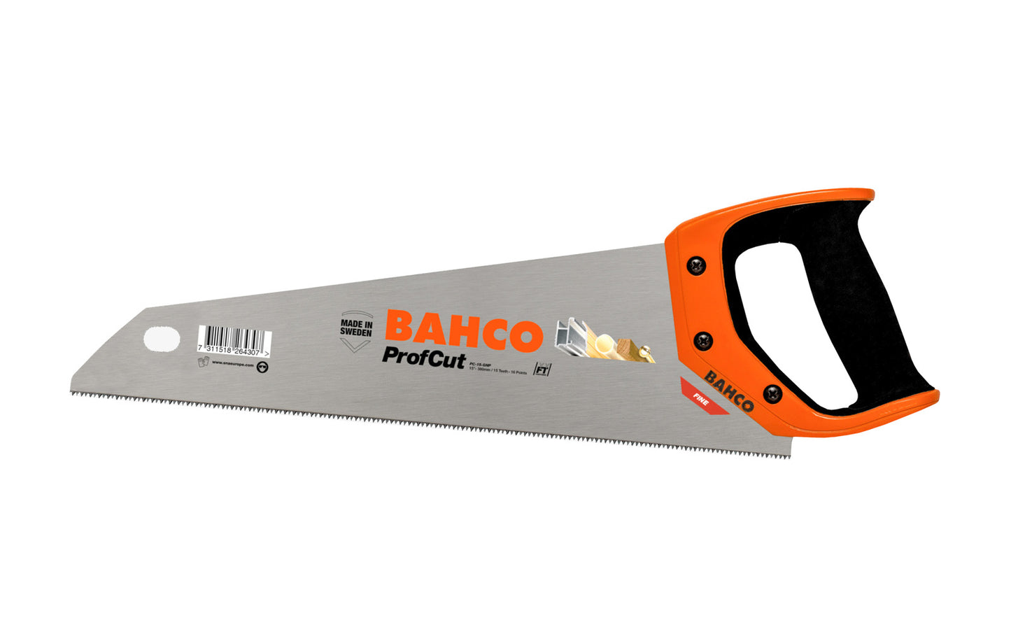 The Bahco "ProfCut" 15" General Purpose Toolbox Handsaw 15 TPI is a good saw for cutting plastics, laminates, wood & soft metals like aluminum. Hardpoint teeth for long-lasting sharpness. Thicker blade for high-precision & straight cutting with good stability & comfort. Toolbox sized for easy storage.  Model PC-15-GNP ~ 7311518264307 Made in Sweden