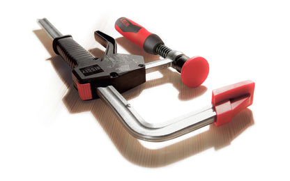 This Bessey 12" HD One-Handed PowerGrip Clamp PG12 is a heavy duty one-handed clamp that is easy to use. To pre-adjust the jaw use the easy slide button to position with just one hand; then squeeze the handle to hold the clamp; and simply turn the handle to apply the full pressure. 12" max opening - 4" throat depth.