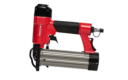 Arrow PT18G Pneumatic Brad Nailer is great for light trim, home improvement applications like baseboards, shoe moldings, trim & woodworking. Works with Arrow 18GA brad nails. Pneumatic - Quick release connect. Oil Free. Arrow Fastener Model No. PT18G. Lightweight compact brad nailer. 079055180005