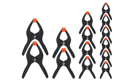 Pony’s 14‑piece plastic spring clamp set has something for any job requiring frequent clamping & unclamping. These lightweight clamps have clamping force of up to 50 pounds, & feature protective pivoting jaw pads to ensure a tight hold on your projects without causing damage. Pony 14 Pack Assorted Spring Clamps 93260.
