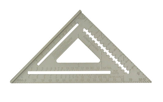 Use as saw guide, stair layout tool or rafter tool, Johnson's 12" rafter square will help you get jobs done accurately & easily. Solid aluminum body construction with CNC machined edges provide accuracy & durability. Low-glare, powder-coated finish makes the permanent graduations & numbers easy to read. Model RAS-120. Made in USA