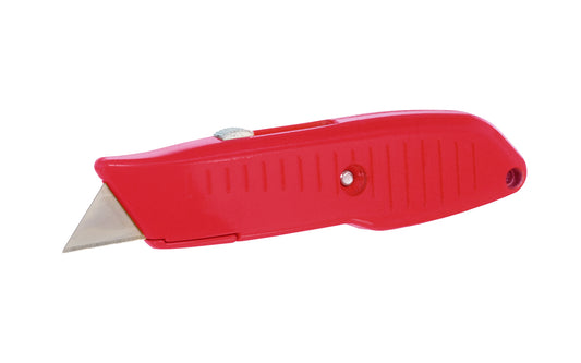 Lutz #82 Retractable Utility Knife in a red color. Die cast body from zinc for strength & durability. Etched ribs for a good grip. Metal utility knife with built zinc retractor for smooth operation in three cutting positions. Blade storage inside knife. Takes heavy duty utility knife blades. 052427382054. Model 82