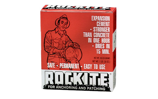 Rockite 1 lb Box Hydraulic Cement. Expands as it sets, never comes loose, never shrinks. Mixes with water only, applied cold, sets stronger than concrete in 1 hour. Good for all interior and exterior DIY jobs. Use to anchor bolts, screws, railing, etc. Use for patching concrete and brick. Use for feathering light cracks and gaps, etc. Dries off-white. Packed in plastic bags within carton.