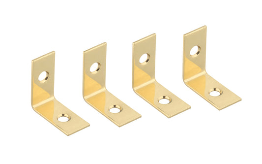 1" x 1/2" Solid Brass Corner Braces - 4 Pack. These solid brass corner braces are designed for furniture, countertops, shelving support, chests, cabinets, etc. Made of solid brass material. Sold as four corner irons in pack. Includes fasteners. 4 Pack. National Hardware Model No. N213-389. 038613213388