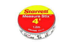 Starrett 1.2m / 4' Measure Stix Measure stix is manufactured with high quality precision steel. Produced with a permanent adhesive backing providing convenient, at-a-glance measurements. Can be mounted on work benches, saw tables, drafting tables, and more. The stix easily cut to proper size with scissors. Reads with left to right.