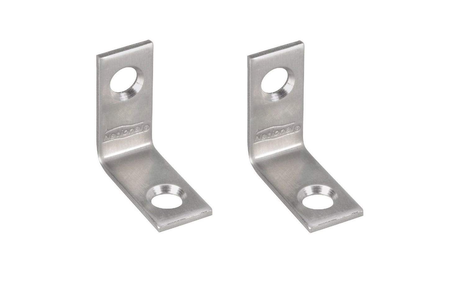 1" x 1/2" Stainless Corner Brace is designed for furniture, countertops, shelving support, chests, cabinets. For repair of items in workshop, & industrial applications. Stainless steel material for corrosion protection. Sold as a pair of corner irons. Includes fasteners. 2 pack. National Hardware Model No. N348-292.
