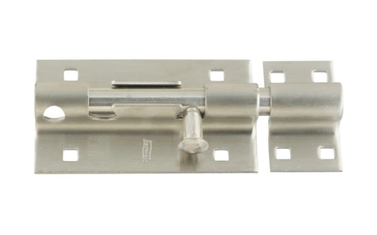 This 5" Stainless Extra Heavy Duty Barrel Bolt is designed for security applications such as large gates, farm buildings, sheds, stockrooms, doors, etc. ACQ safe - safe for use with premium woods like cedar and redwood. It can be padlocked for additional protection. National Hardware Model No. N342-477. 038613342477