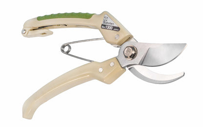  Spring-loaded Japanese Saboten pruners are good quality pruning shears that makes very nice smooth cuts. The blades have hard chrome plated steel & is great multi-purpose hand pruner great for garden tasks such as trimming, pruning, thinning, & general purpose cutting. Made in Japan. Model 1300. 3/4" cutting diameter