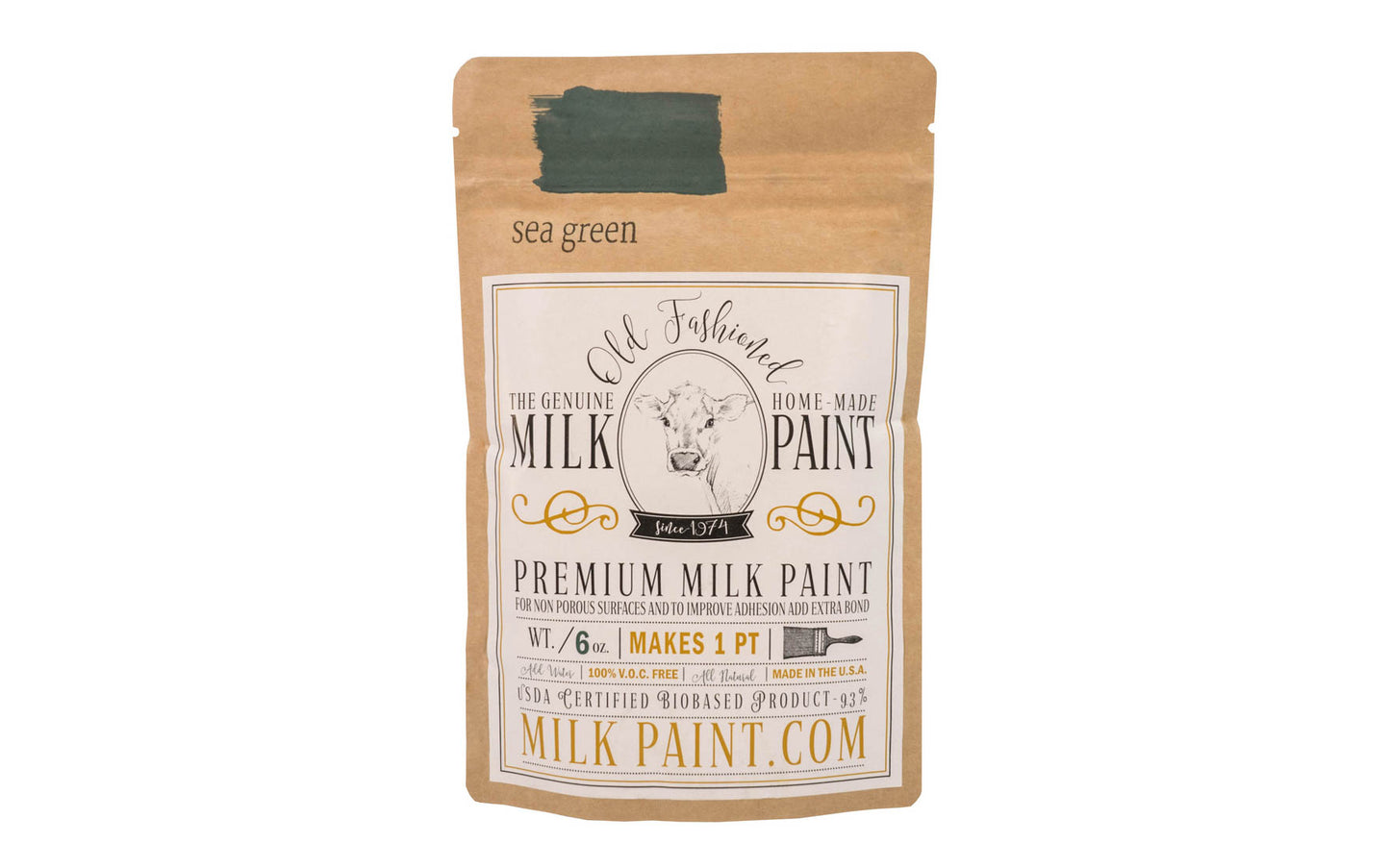 This Milk Paint color is "Sea Green" - Blue/green tone. Comes in a powder form, you can control how thick/thin you mix the paint. Use it as you would regular paint, thinner for a wash/stain or thicker to create texture. Environmentally safe, non-toxic & is food safe. 100% VOC free. Powder Paint