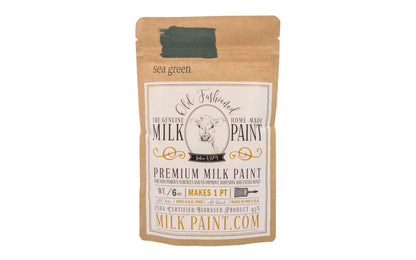 This Milk Paint color is "Sea Green" - Blue/green tone. Comes in a powder form, you can control how thick/thin you mix the paint. Use it as you would regular paint, thinner for a wash/stain or thicker to create texture. Environmentally safe, non-toxic & is food safe. 100% VOC free. Powder Paint
