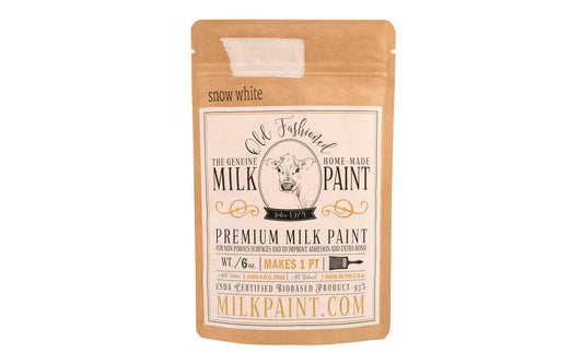 This Milk Paint color is "Snow White" color - Bright clean white with no yellow or pink undertones. Comes in a powder form, you can control how thick/thin you mix the paint. Use it as you would regular paint, thinner for a wash/stain or thicker to create texture. Environmentally safe, non-toxic & is food safe. 100% VOC free. Powder Paint