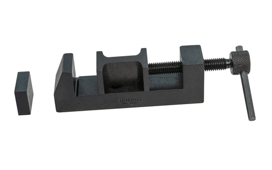 Starrett 160 Toolmaker's Clamp / Mini Vise. Steel, Case hardened with two takeup blocks, smaller block yields up to 2" capacity, blocks also allow a slight swivel action 8 degree to 10 degree off of 90 degree. Countersunk hole which may be used to fasten to the bench as a vise. Made in USA. Sold as single piece.