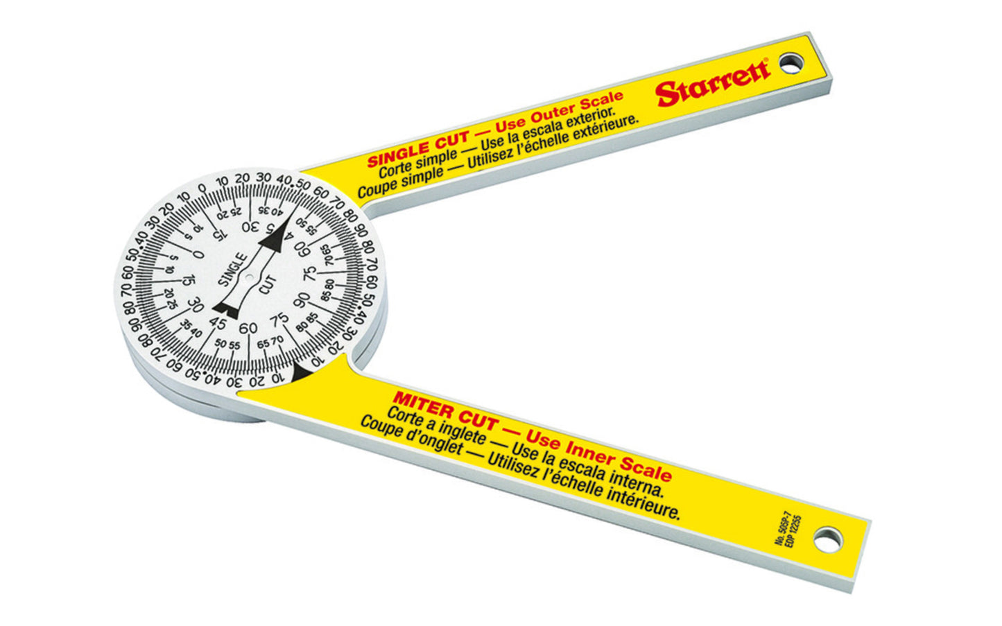 Starrett Plastic Miter Protractor takes error-prone calculations out of the process of miter cuts. Tool is ideal for carpenters, plumbers & all building trades that require the measuring and transferring of angles & invaluable for home use. Model 505P-7