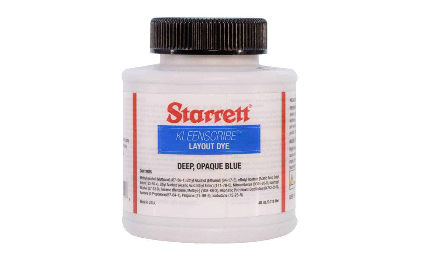 Starrett "Kleenscribe" Layout Dye - Deep, Opaque Blue - 4 oz. Model No. 1610-4. 049659532128.  Made in USA.