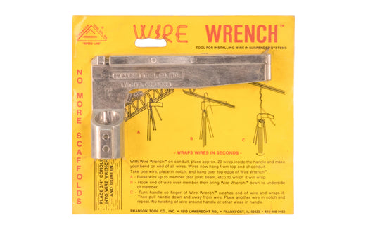 This Swanson "Wire Wrench" is a tool for installing wire in suspended systems. Attach 3/4" conduit into wire wrench & tighten. Made in USA. 038987001161