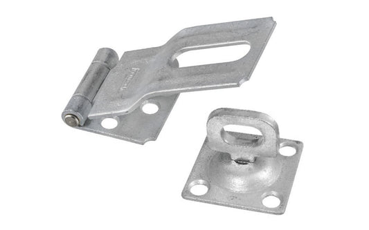 3-1/4" galvanized coated steel safety hasp is designed to secure a wide variety of cabinets, small doors, boxes, trunks. Includes a rigid, non-swivel staple. For security, all screws are concealed when hasp is closed. Manufactured from hot rolled steel for durability.  National Hardware Model N103-044. 038613103047.