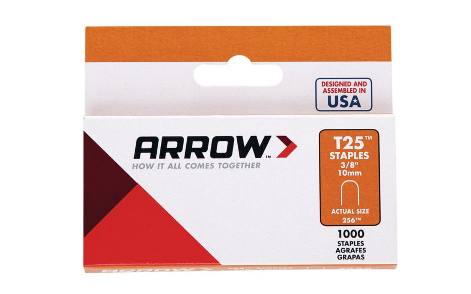 Arrow T25 Round Crown Cable 3/8" Staples - 1000 PK. Fits wire up to 1/4 in diameter. Good for CAT 5, Telephone Wiring, Speaker Wire.  Designed & assembled in USA. 079055250388