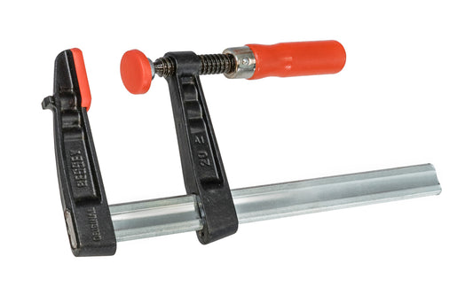 Bessey Light-Duty Steel Bar Clamps heads are made of malleable cast iron. The fixed jaw & sliding arm generates powerful & rigid clamping - acts against torsional forces - Wooden handles - 880 lbs. clamping pressure - Model No. TG4.012 - "TG series" Bessey Clamps 12" max opening - 4" throat depth - Made in Germany - 091162007518