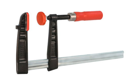This Bessey 12" Medium-Duty Steel Bar Clamp head is made of malleable cast iron. Fixed jaw & sliding arm generates powerful & rigid clamping. Wooden handles - 1320 lb. clamping pressure - Model TG5.512 - "TG series" Bessey Clamps 12" max opening - 5-1/2" throat depth - Made in Germany - 091162007068. Medium Duty Clamp