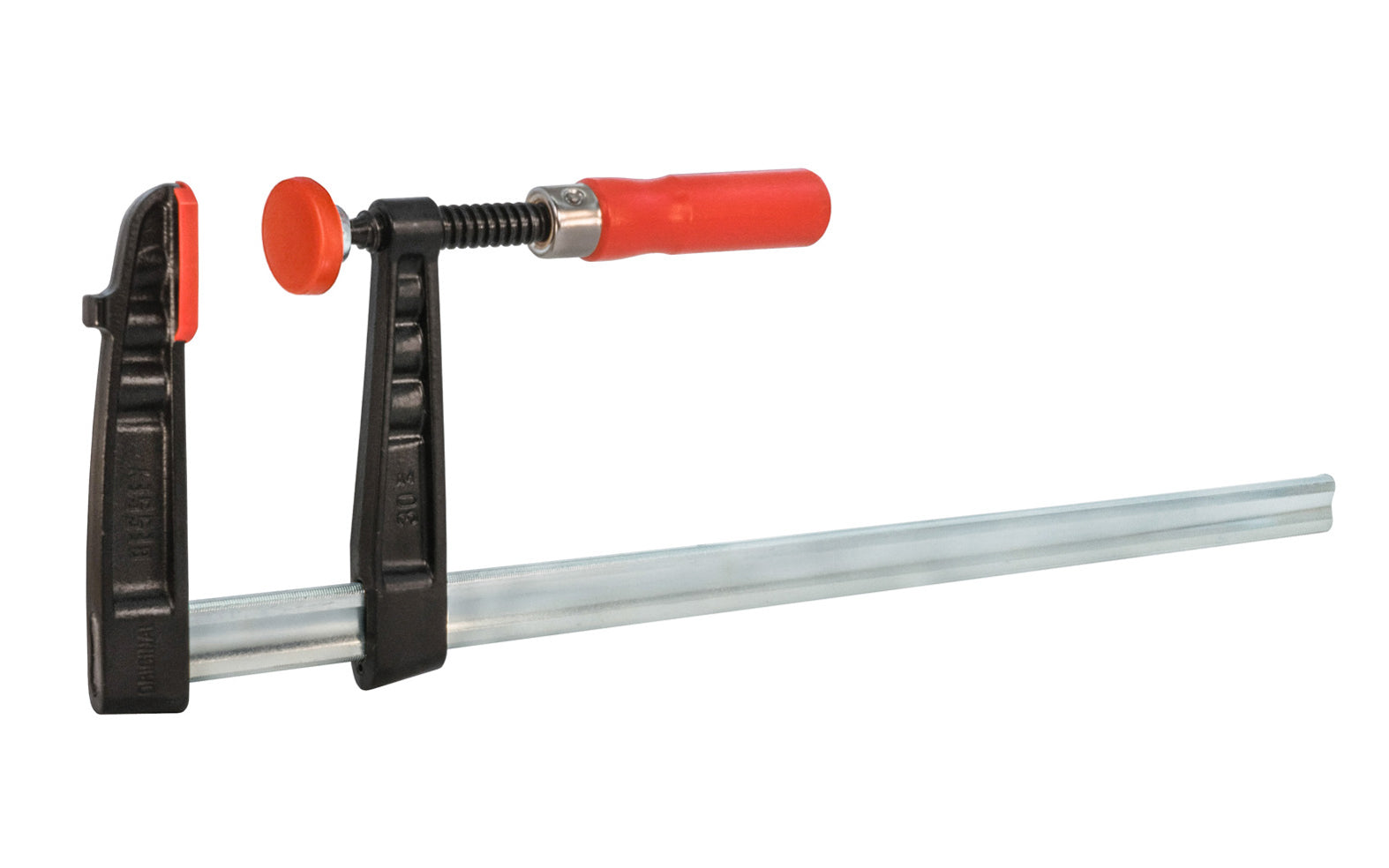 This Bessey 24" Medium-Duty Steel Bar Clamp head is made of malleable cast iron. Fixed jaw & sliding arm generates powerful & rigid clamping. Wooden handles - 1320 lb. clamping pressure - Model TG5.524 - "TG series" Bessey Clamps 24" max opening - 5-1/2" throat depth - Made in Germany - 091162007631. Medium Duty Clamp