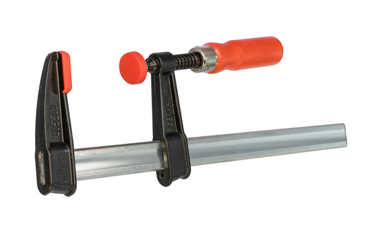 Bessey Light-Duty Steel Bar Clamps heads are made of malleable cast iron. The fixed jaw & sliding arm generates powerful & rigid clamping - acts against torsional forces - Wooden handles - 600 lbs. clamping pressure - Model No. TGJ2.512 - "TG series" Bessey Clamps 12" max opening - 2-1/2" throat depth - Made in Germany - 091162006023